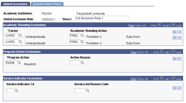 Global Exclusions page