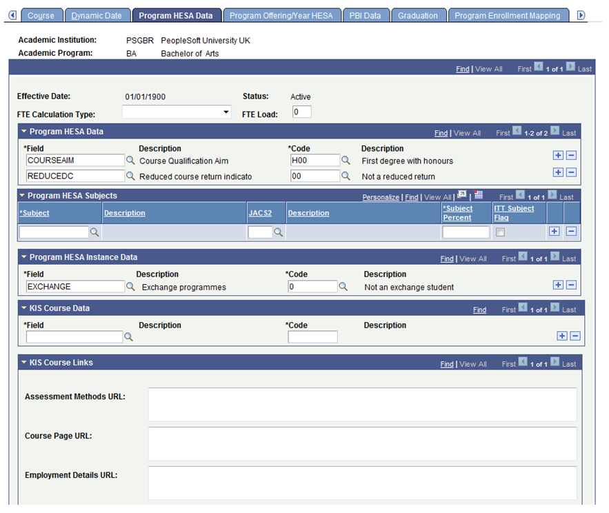 Program HESA (Higher Education Statistics Agency) Data page (1 of 2)