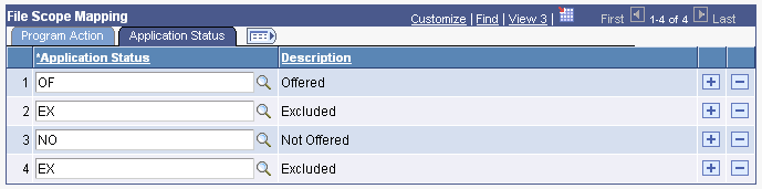 Element Mapping page: File Scope Mapping, Application Status tab