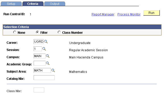 LMS Batch Extract Process - Criteria page