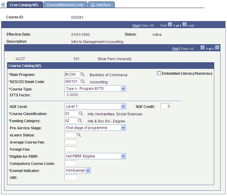 Crse Catalog NZL (New Zealand) page
