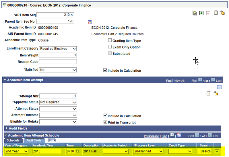 APT (Academic Progress Tracker) example: add course step 3