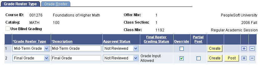 Grade Roster Type page