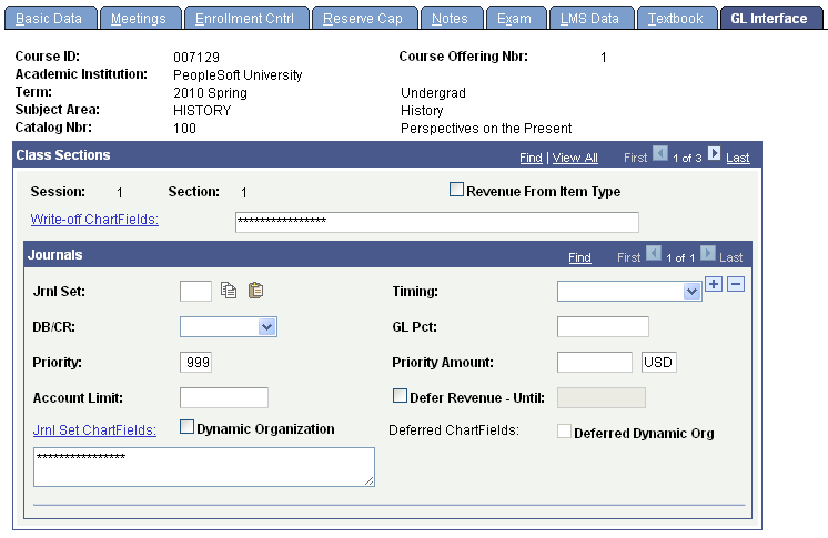 Schedule of Classes - GL Interface page