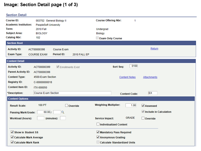 Section Detail page (1 of 3)
