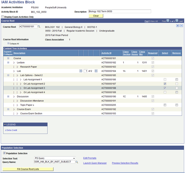 IAM (Individual Activity Manager) Activities Block page