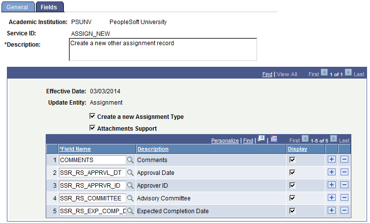 Service Item Setup - Fields page