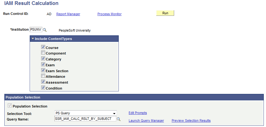 IAM Result Calculation page