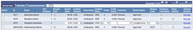 APT (Academic Progress Tracker) Administrative Roster page: Generate Student List grid_Result Data