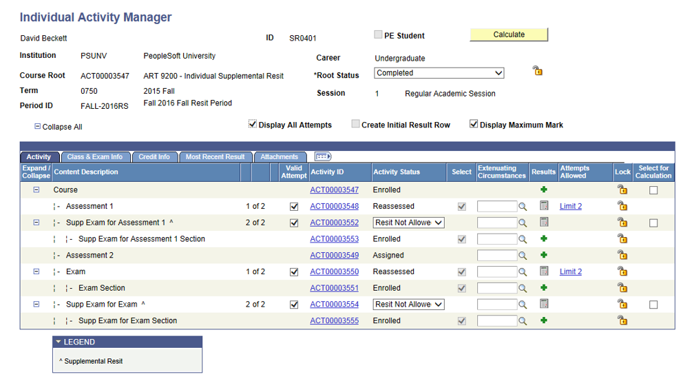 Example of a supplemental resit activity