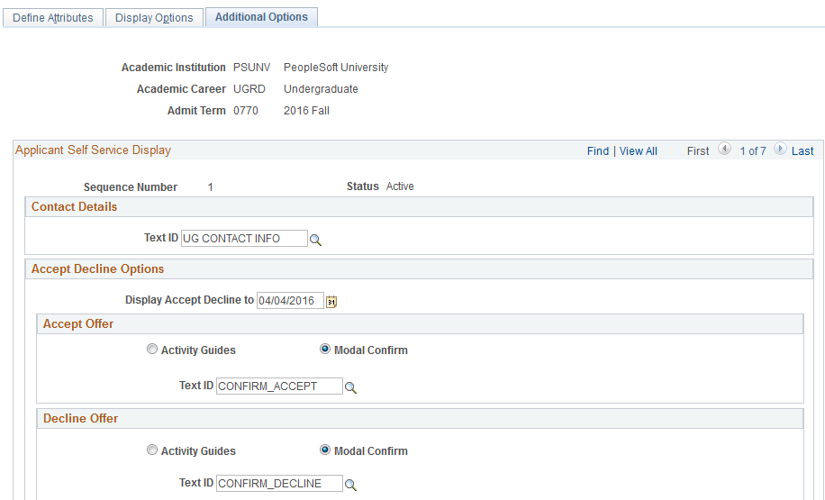 Additional Options page