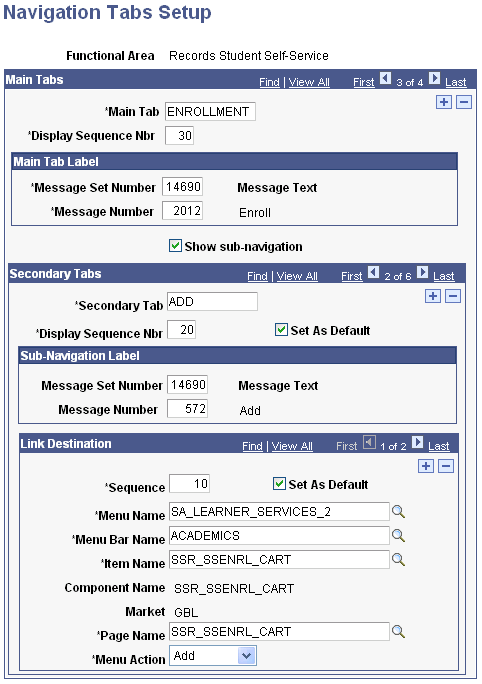 Example of setup for the add tab using SA_LEARNER_SERVICES_2