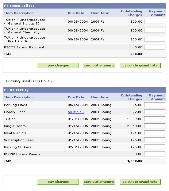 Allocation Level by Charge page (1 of 2)