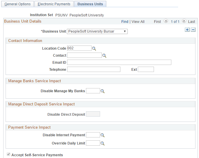 Business Units page (1 of 2)