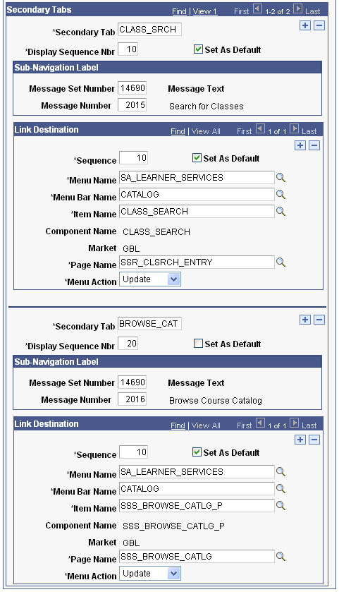 Navigation Tabs Setup page (2 of 2)