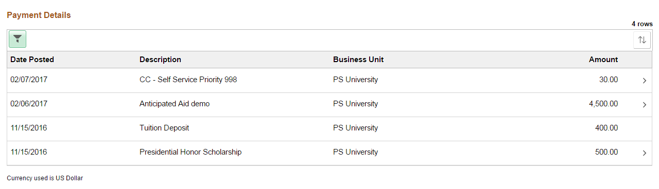 Payment Details page