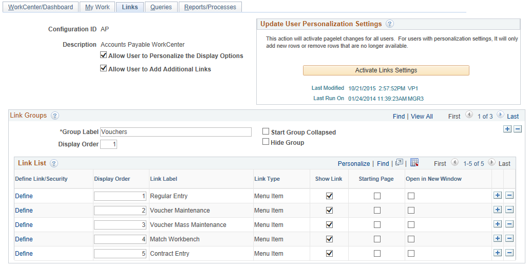 Configure Pagelets - Link page