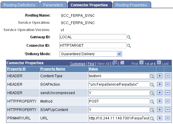 Connector Properties (FERPA) page