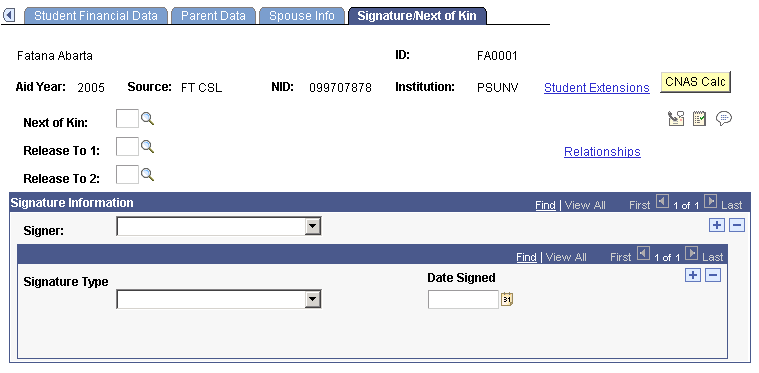 Signature/Next of Kin page