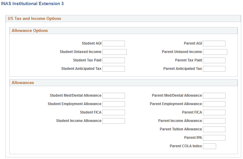 INAS (Institutional Need Analysis System) Institutional Extension 3 page