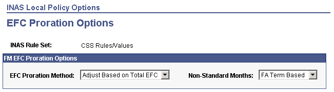 EFC (Expected Family Contribution) Proration Options page