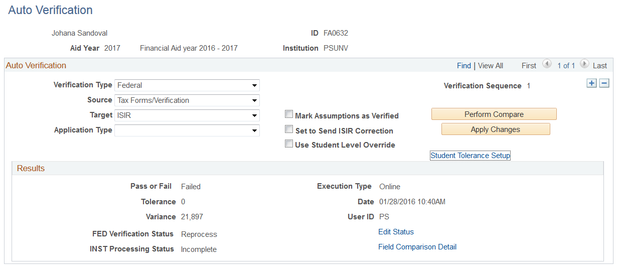 Auto (automatic) Verification page