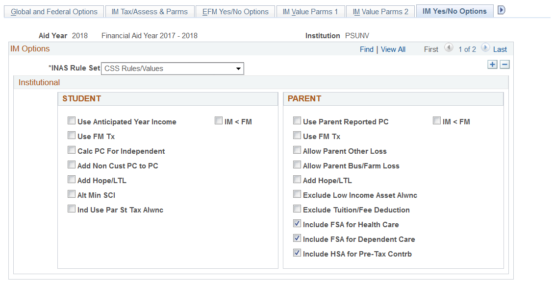 IM (institutional methodology) Yes/No Options page