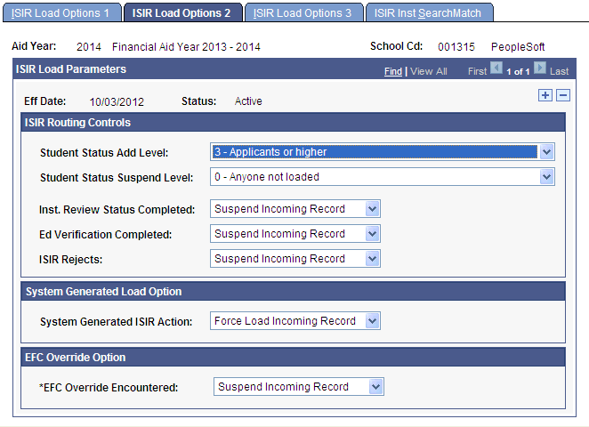 ISIR (Institutional Student Information Record) Load Options 2 page