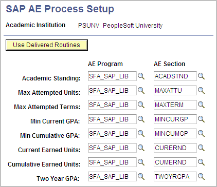 SAP (satisfactory academic progress) AE (application engine) Process Setup page