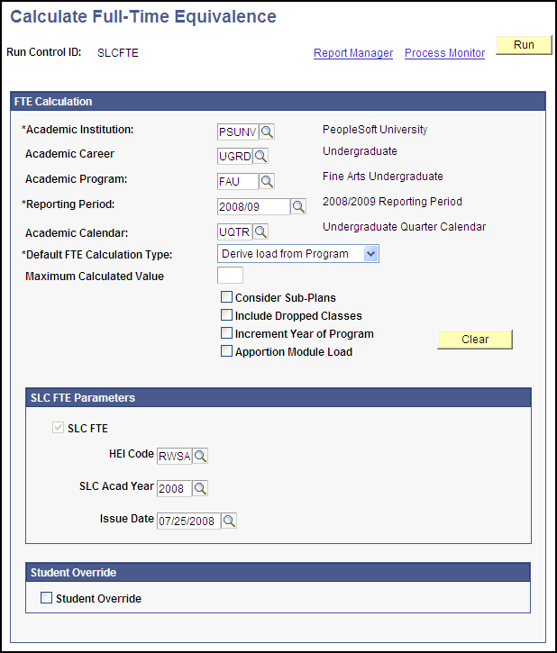 Calculate Full-Time Equivalence page