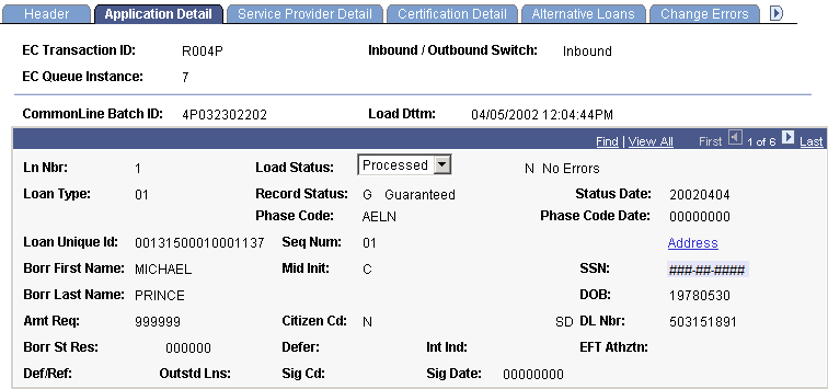 Application Detail page