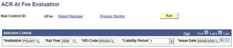 ACR At Fee Evaluation page