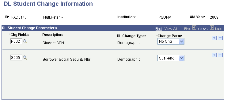 DL Student Change Information page