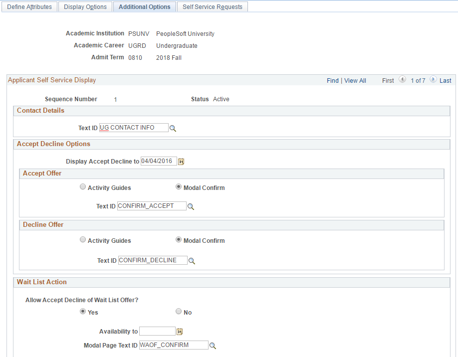 Additional Options page