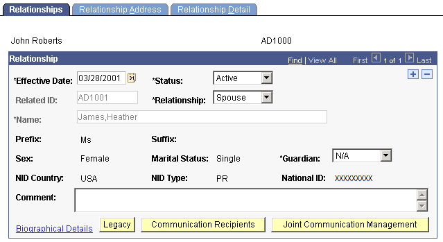 Relationships page