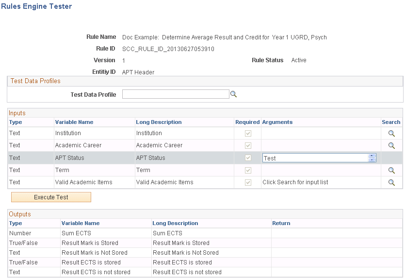 Rules Engine Tester page