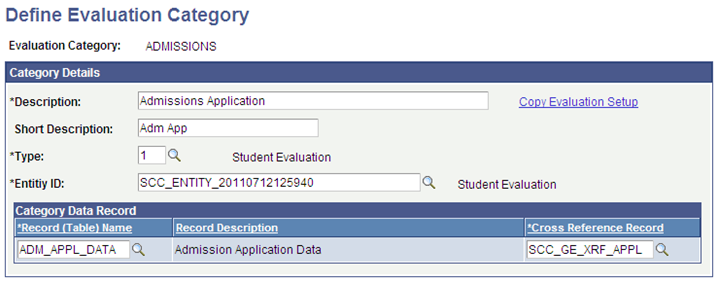 Define Evaluation Category page