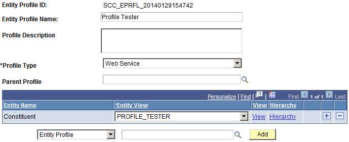 CTM (Constituent Transaction Management) - Entity Profile Example page