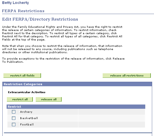 FERPA (Family Educational Rights and Privacy Act) Restrictions page