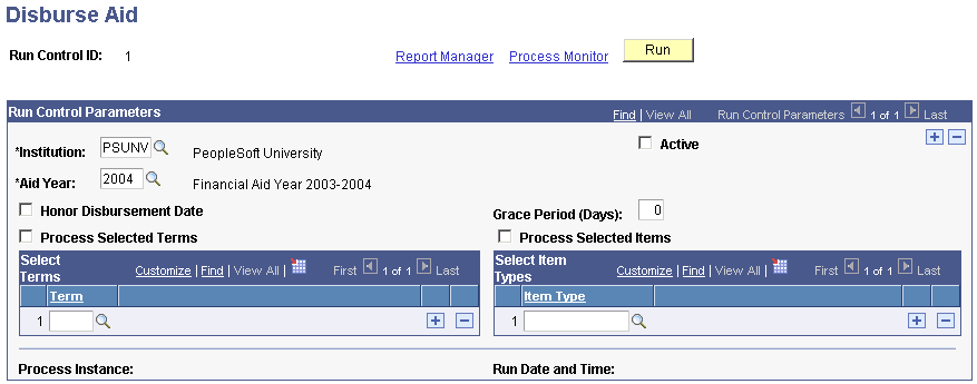 Disburse Aid page