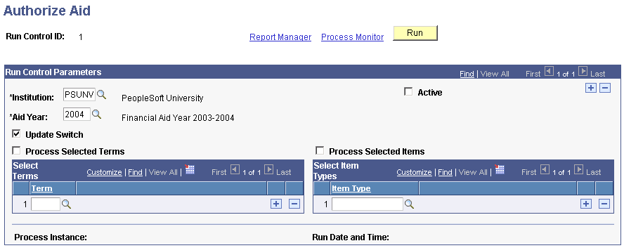 Authorize Aid page