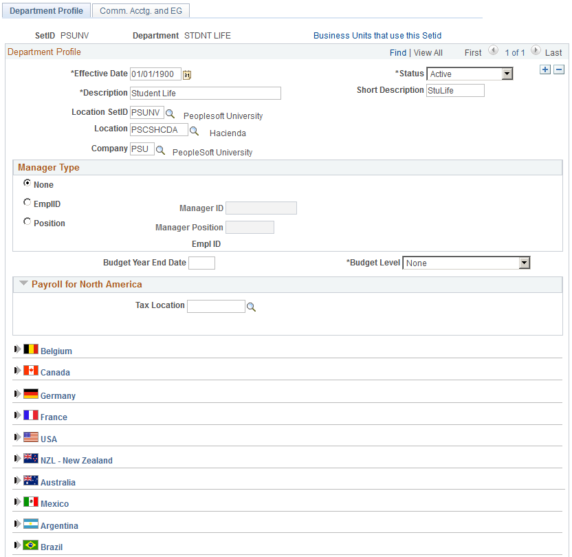 Department Profile page