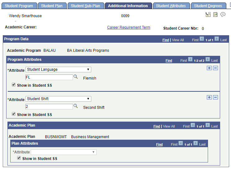 Example of linking common attributes to a student's program plan