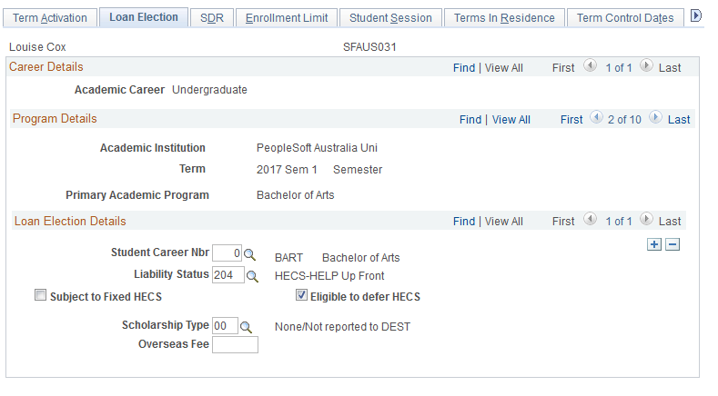 Loan Election page