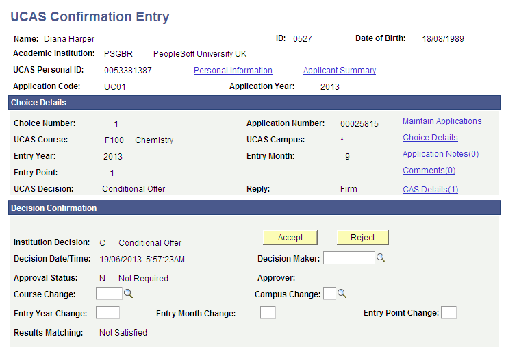 UCAS (Universities and Colleges Admissions Service) Confirmation Entry page (1 of 3)