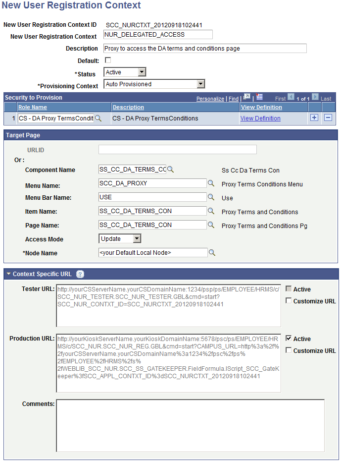 New User Registration Context page