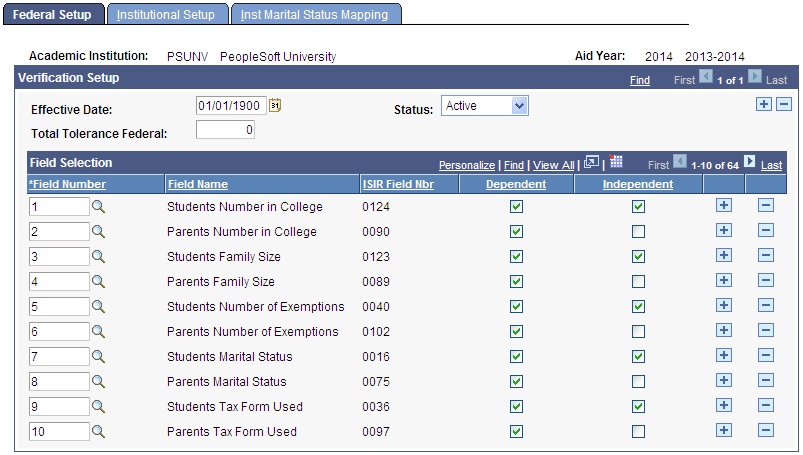 Federal Setup page