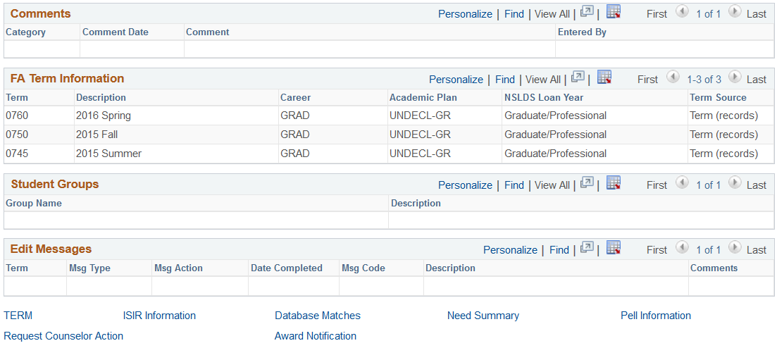 Financial Aid Status page (2 of 2)