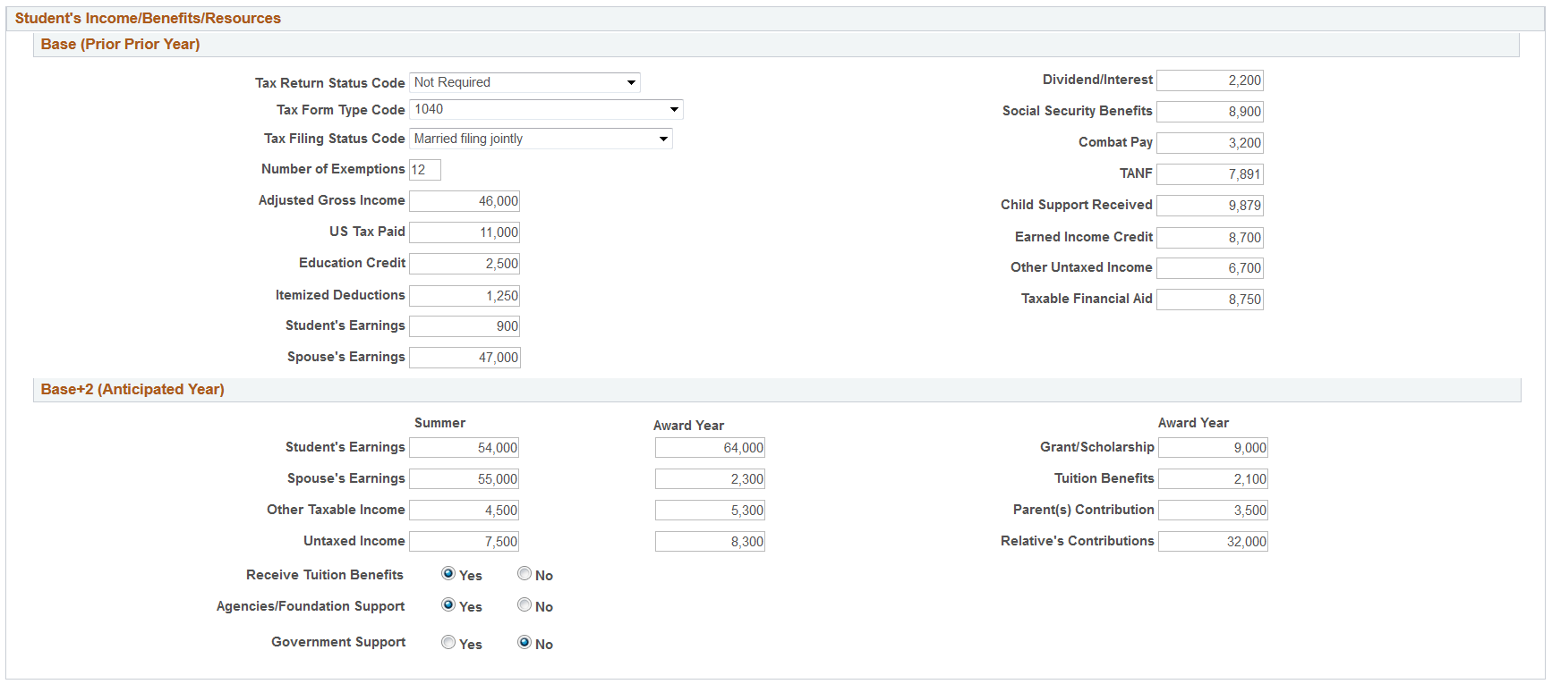 Maintain Institutional Application, Student Data tab (page 2 of 3)