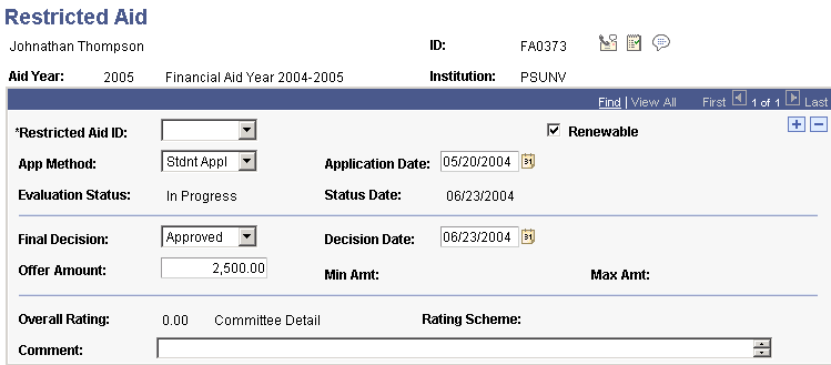 Restricted Aid page